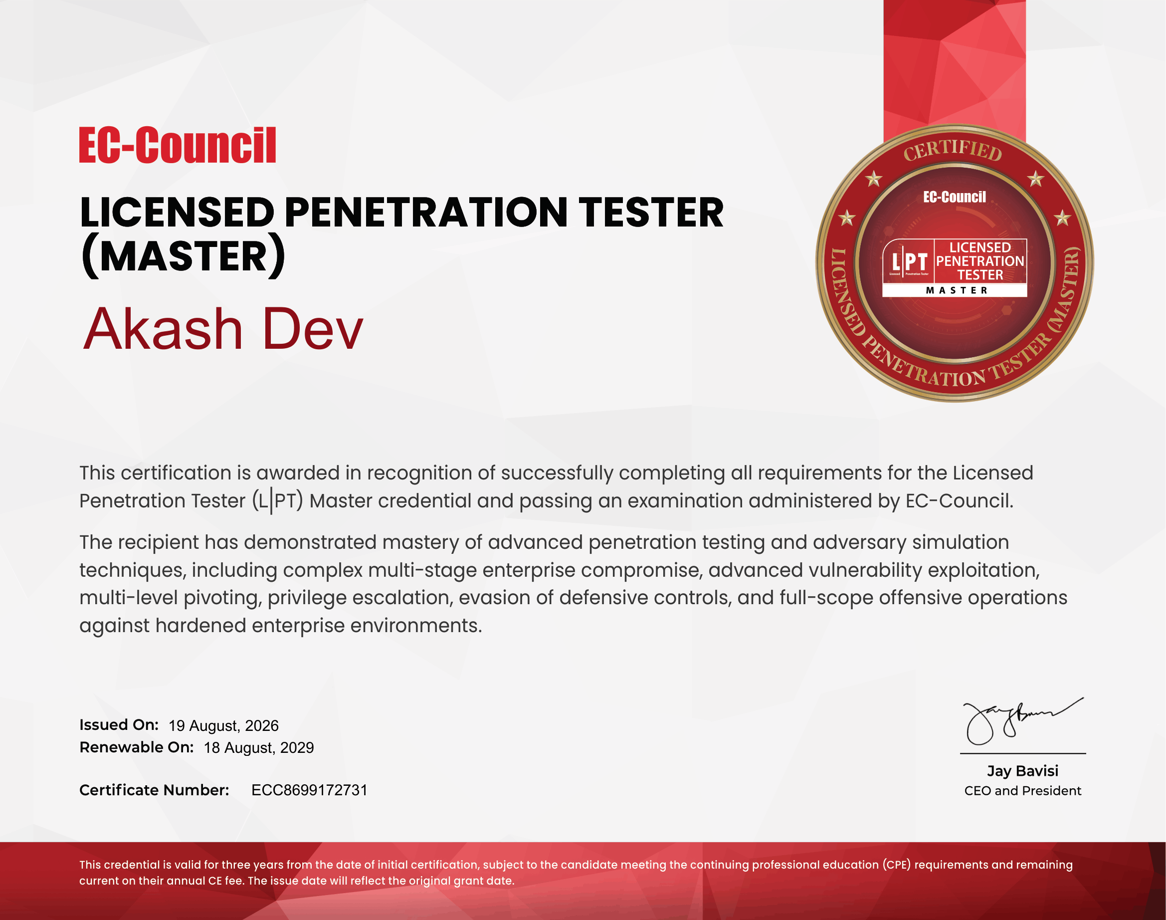 LPT Master Certificate